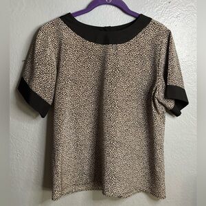 Vintage Lucia Women's Blouse Button Down Back size 10 Black Tan‎ Animal Print